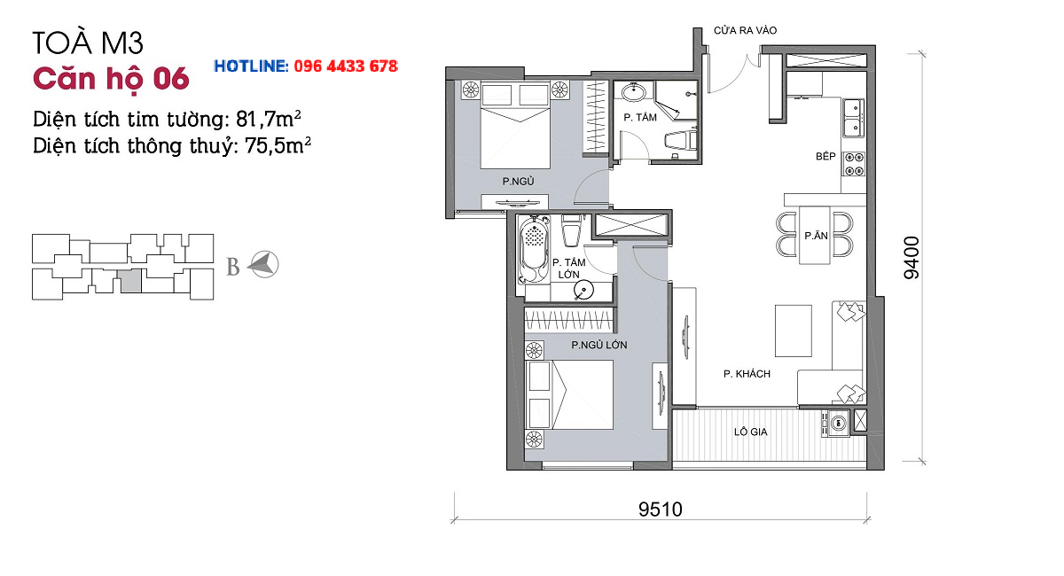Mặt bằng layout căn hộ 06 tòa nhà M3