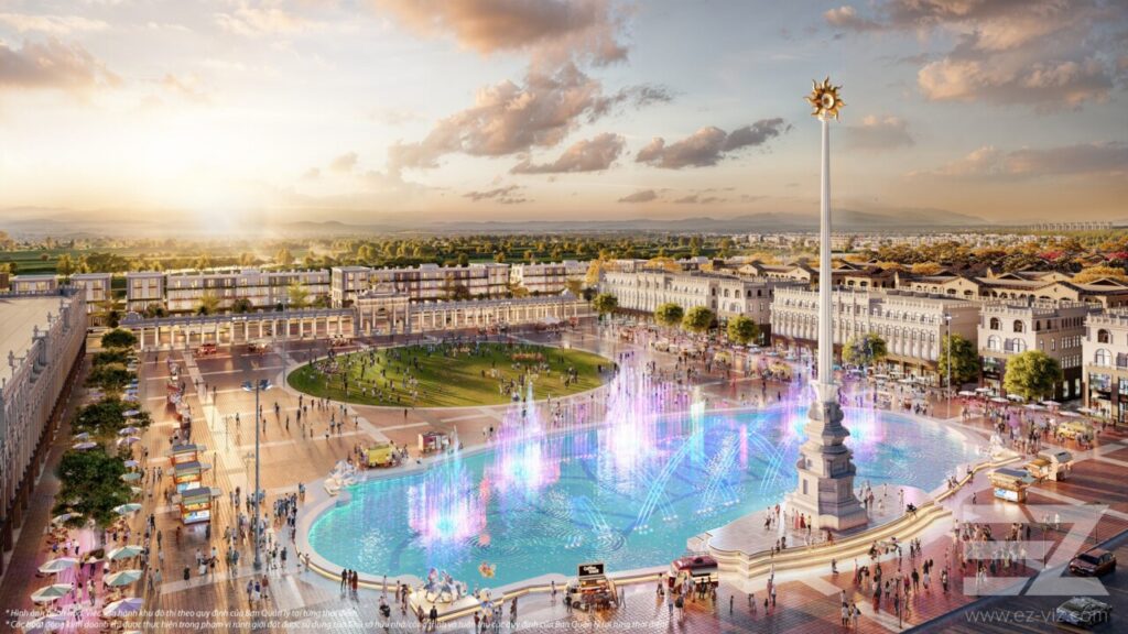 Phối cảnh quảng trường và dãy nhà phố thấp tầng tại Vinhomes Royal Island Vũ Yên