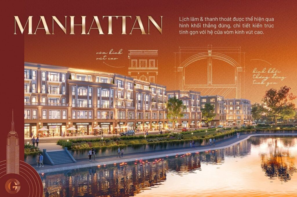Phối cảnh phong cách Manhattan của Vinhomes The Gallery bên mặt hồ lúc hoàng hôn