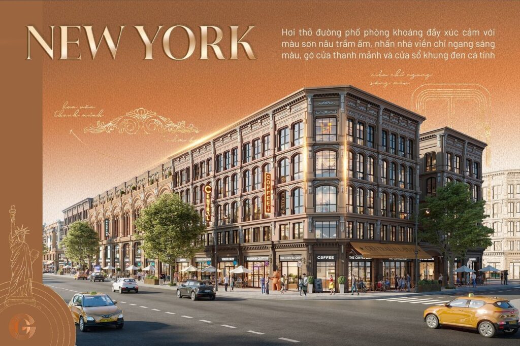 Phối cảnh phong cách New York tại Vinhomes The Gallery với mặt tiền nâu trầm và cửa sổ khung đen