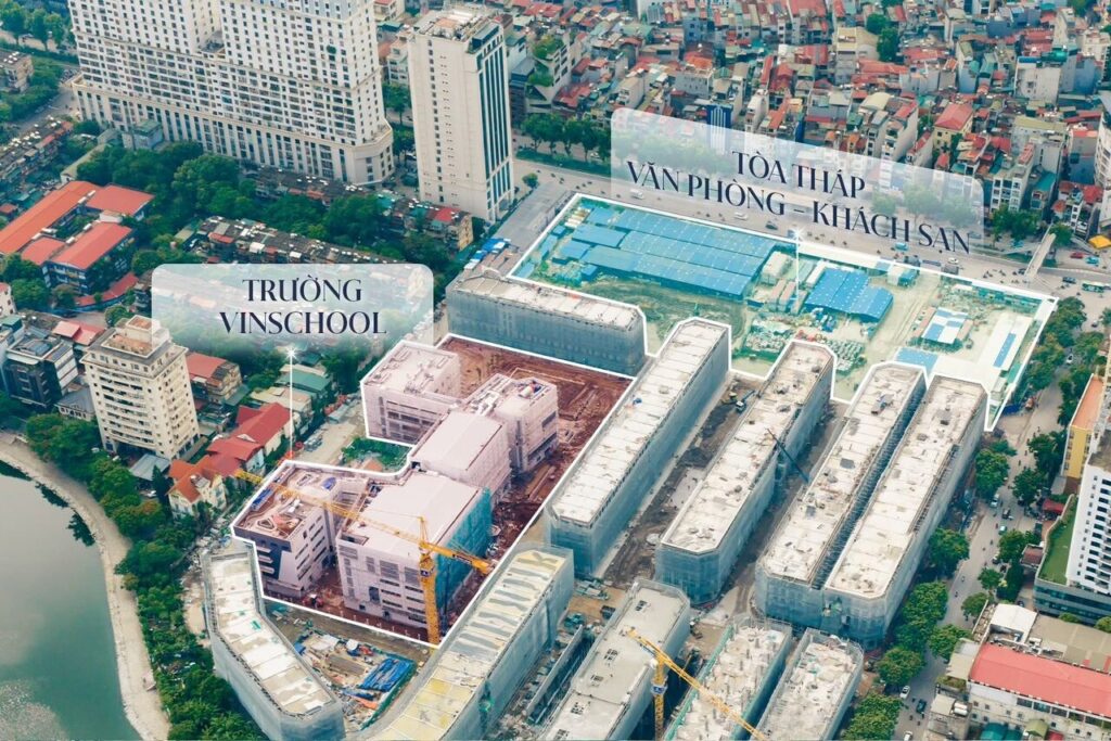 Trường Vinschool và vị trí 2 tòa tháp văn phòng - khách sạn cạnh khối thấp tầng Trường Vinschool và khu tòa tháp văn phòng khách sạn trong quy hoạch Vinhomes The Gallery